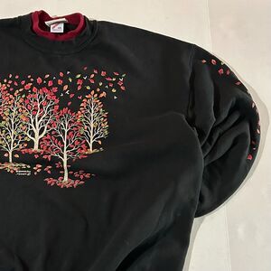 VTG 90s Black Autumn Leaf Layered Sweatshirt, 2XL, Grandmacore